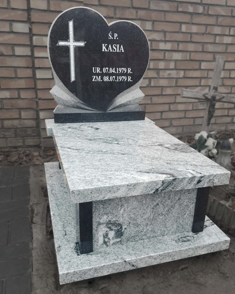 nagrobek dziecięcy jasny premium Siedlce nowoczesny czarne serduszko z promieniami wiscount Łosice