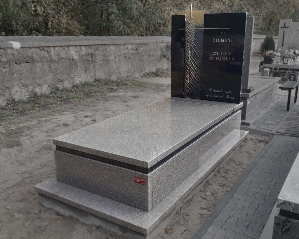 Nagrobek pojedynczy nowoczesny ze szkłem Siedlce szary