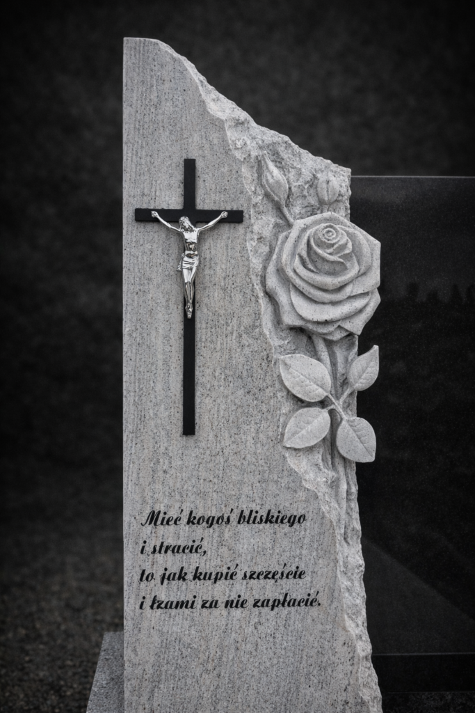 rzeźba roża na słupku w granicie jasny premium nowoczesny Siedlce